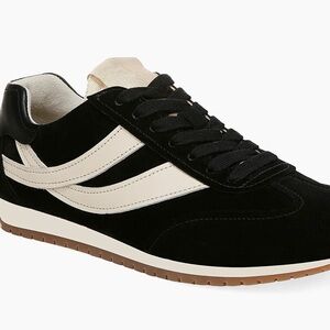 Vince Women's Black Suede Sneaker with Cream Stripes
